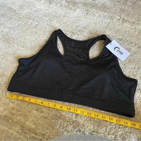 Zyia NWT Heathered Black Bomber Sports Bra Mesh Lace Back: XXXL - Picture 2 of 7